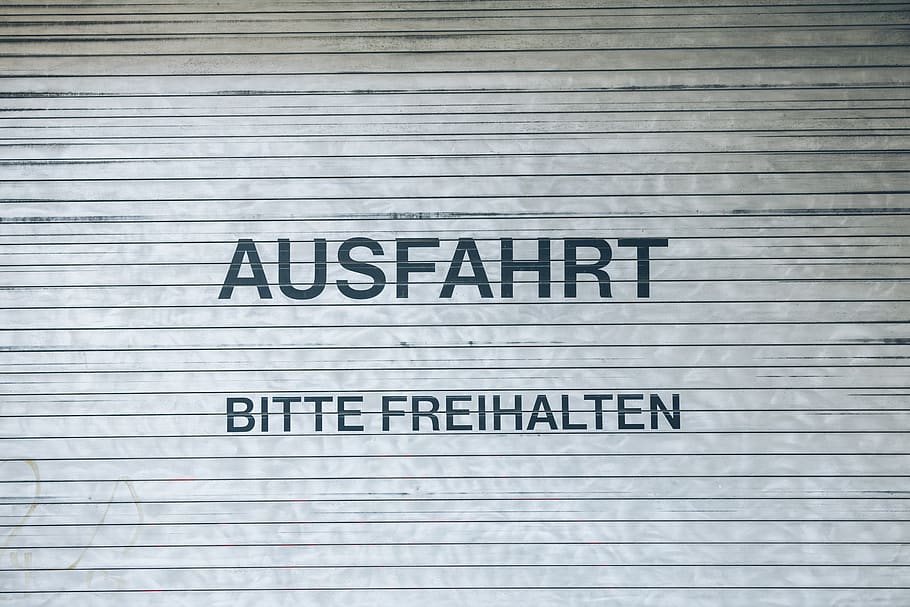 ausfahrt, exit, car, door, keep clear, text, western script HD wallpaper