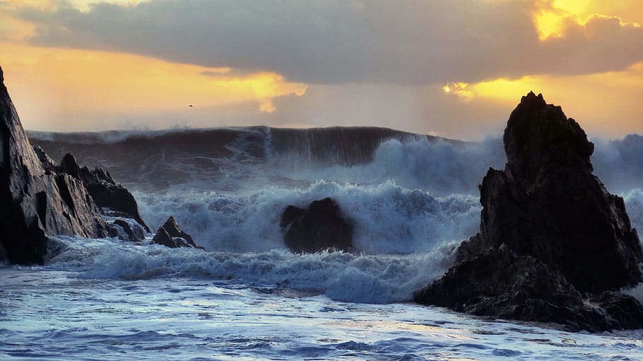 bantham, coast, devon, waves, seaside, sunset, beauty in nature HD wallpaper