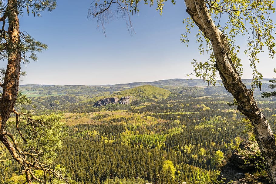 view, distant, nature, landscape, mountain, rock, rocky, jungle HD wallpaper