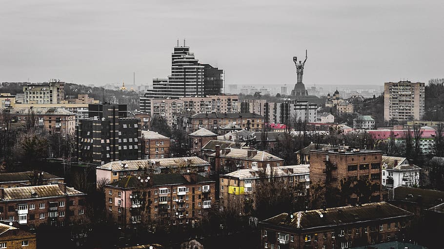 ukraine, kyiv, kyiv city, bw, black, white, kiev, monument, HD wallpaper