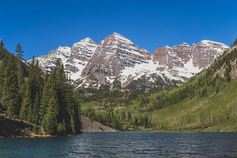 grass covered mountain, water, tree, scenics - nature, mountain range HD wallpaper