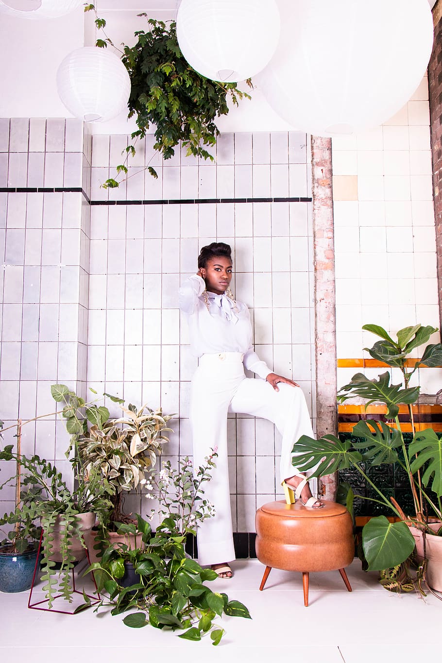 plant, potted plant, one person, real people, indoors, full length HD wallpaper