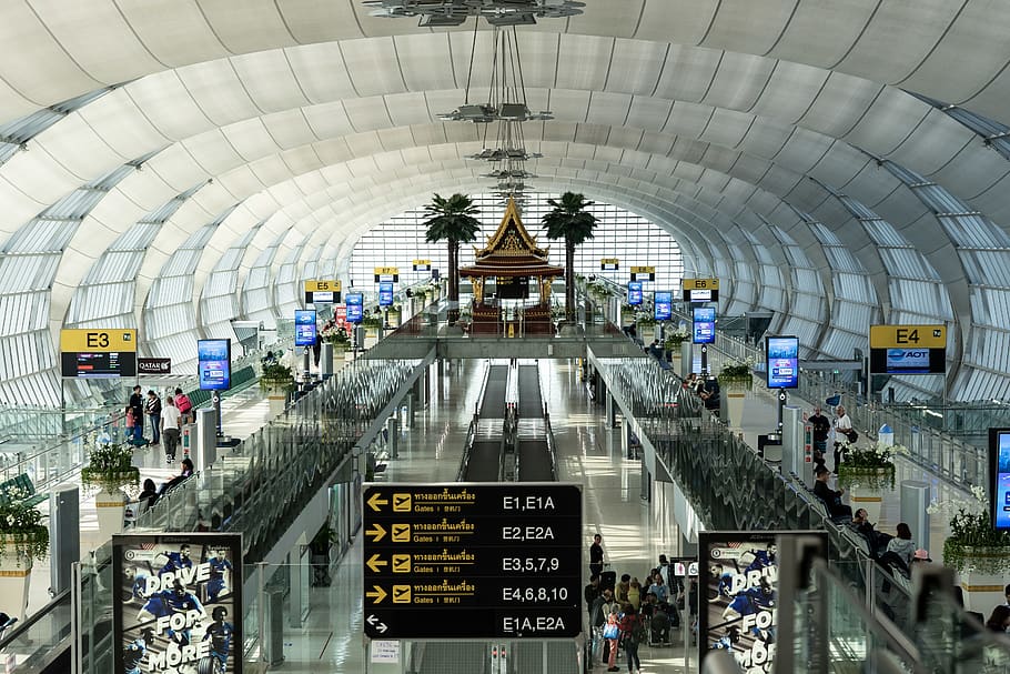 airport, terminal, airport terminal, human, person, suwannaphum, HD wallpaper
