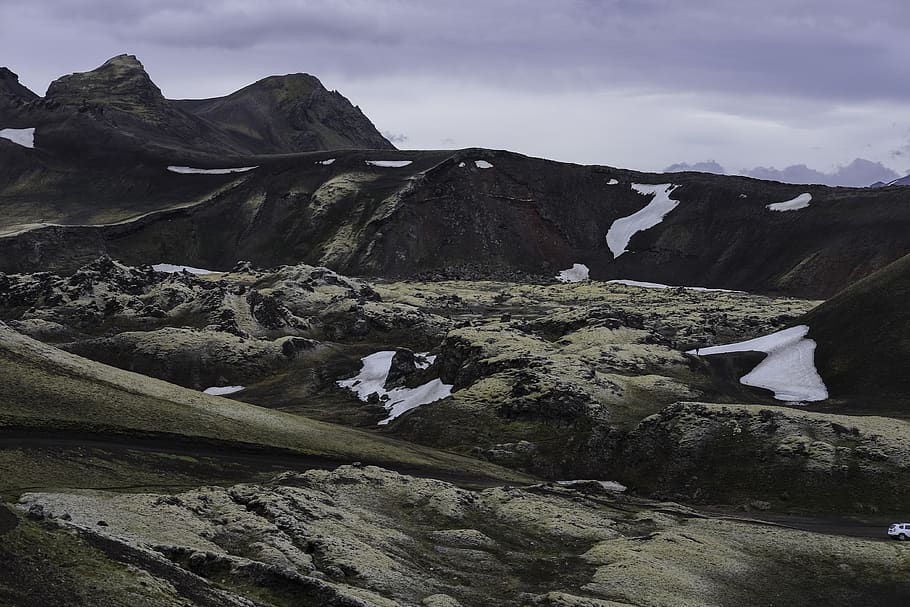 mountain under grey clouds, nature, snow, alps, outdoors, iceland HD wallpaper