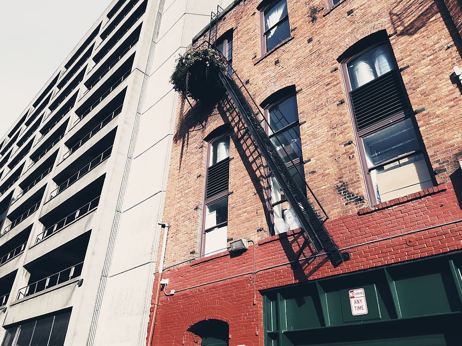 black fire exit ladder during daytime, urban, building, city HD wallpaper