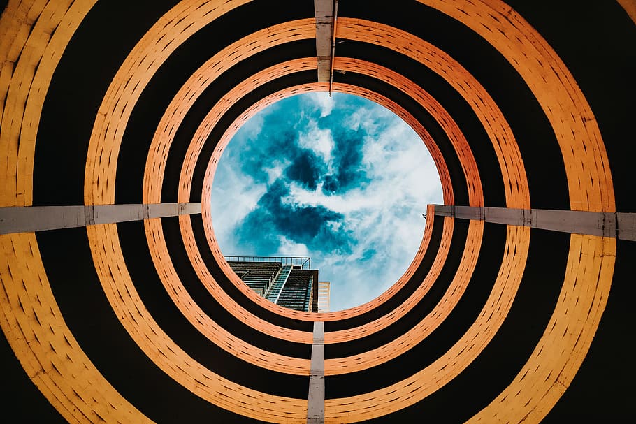 view of building under white cloudy blue sky from hole, la, background HD wallpaper