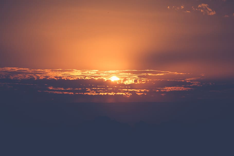 orange, glow, view, contrast, sky, cloud, sun, sunset, sunrise HD wallpaper