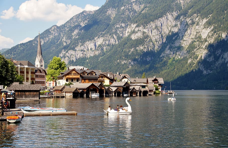 lake, hallstatt, historical, city, wooden, houses, unesco, austria, HD wallpaper