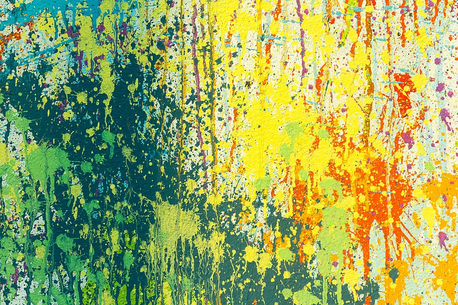Yellow, Green, and Red Abstract Painting, art, artwork, canvas HD wallpaper