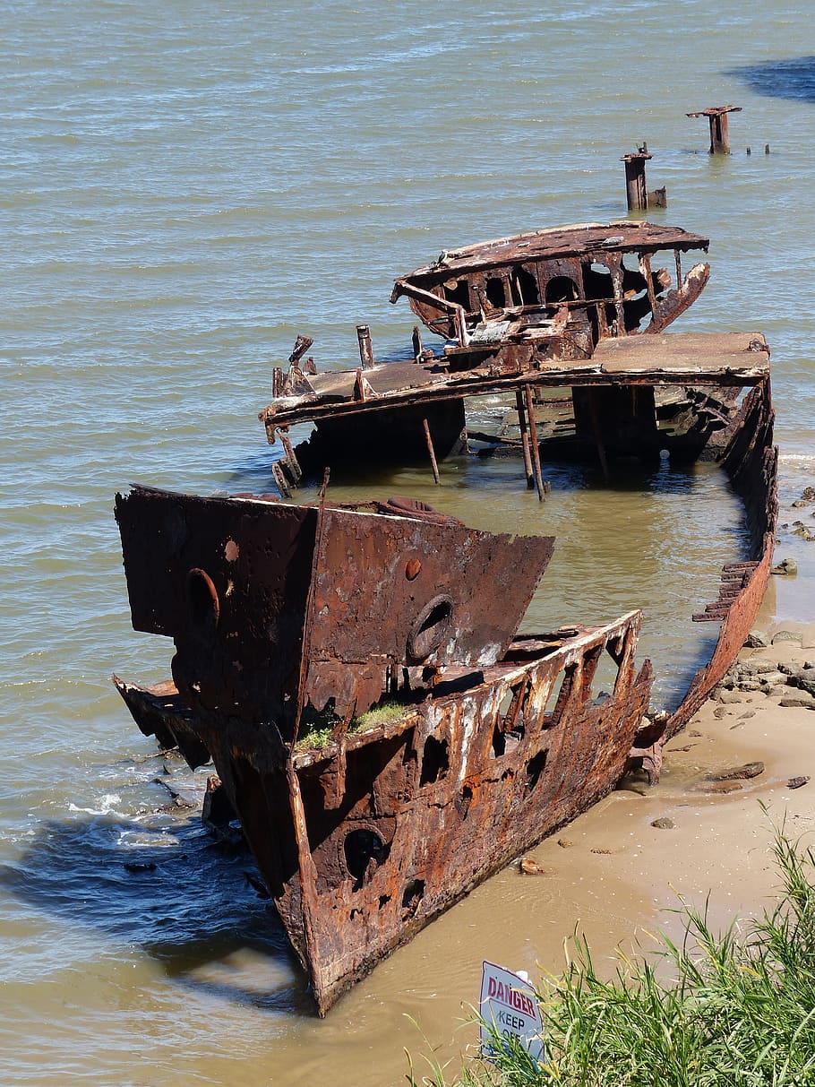 ship, wreck, rusty, sea, boat, ocean, shipwreck, water, vessel HD wallpaper