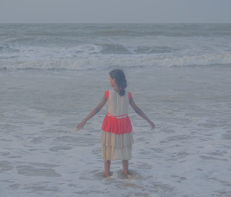 india, west bengal, land, beach, sea, full length, one person HD wallpaper