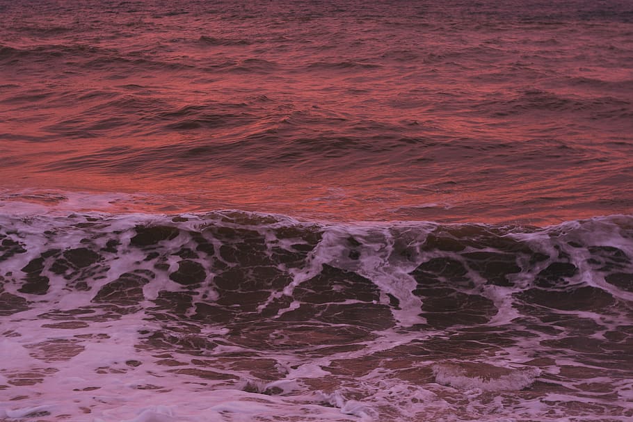 sunset, waves, sea, background, wallpaper, nature, landscape HD wallpaper