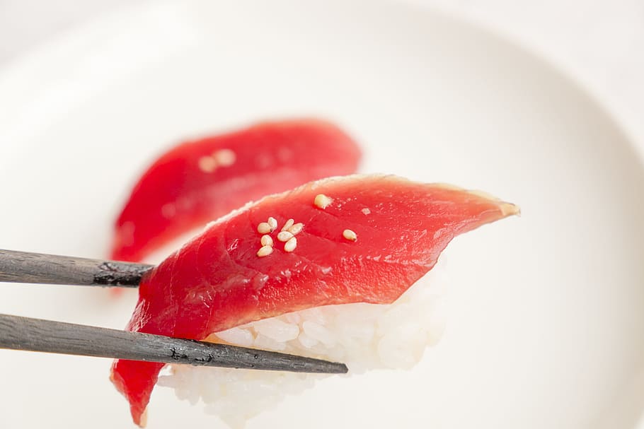 Nigiri sushi, chop sticks, close up, dinner, japan, japanese