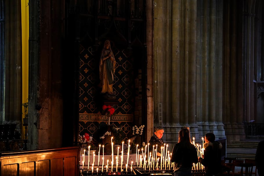 cathedral, jesus, offering, prayer, light, candles, france HD wallpaper