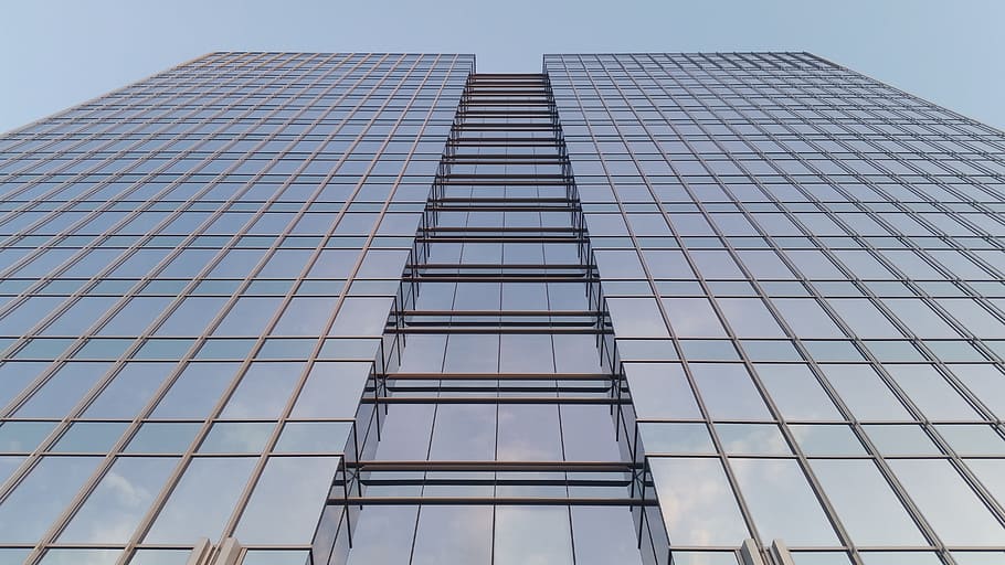 Worm's Eye View of Glass Facade Building, architecture, low angle shot HD wallpaper