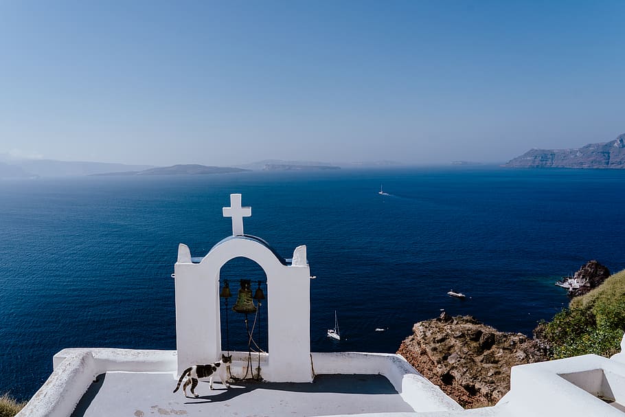 white cross statuette, water, sea, religion, belief, spirituality HD wallpaper