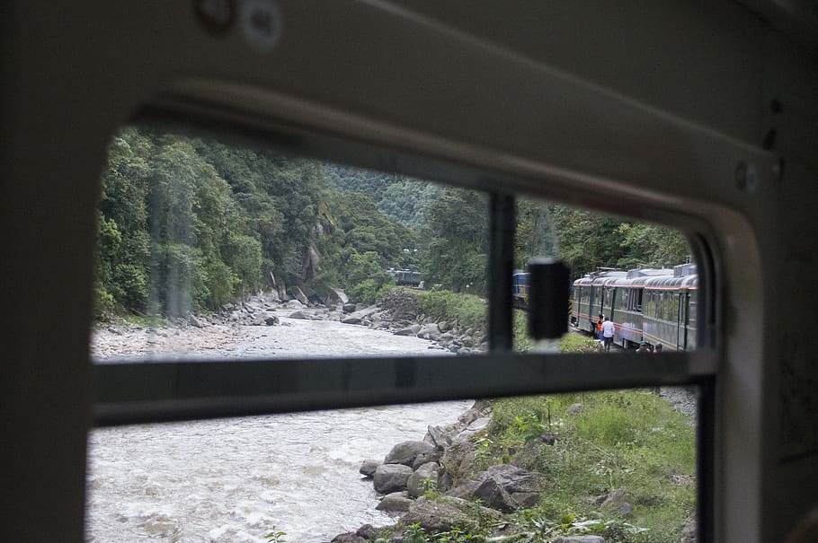 train, window, river, view, the inca trail, landscape, peru HD wallpaper