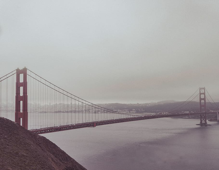 red golden gate bridge, nature, building, fog, outdoors, suspension bridge HD wallpaper