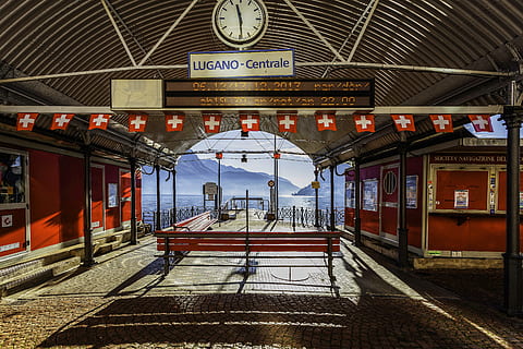 Lugano-centrale Signage, architecture, building, city, light HD wallpaper