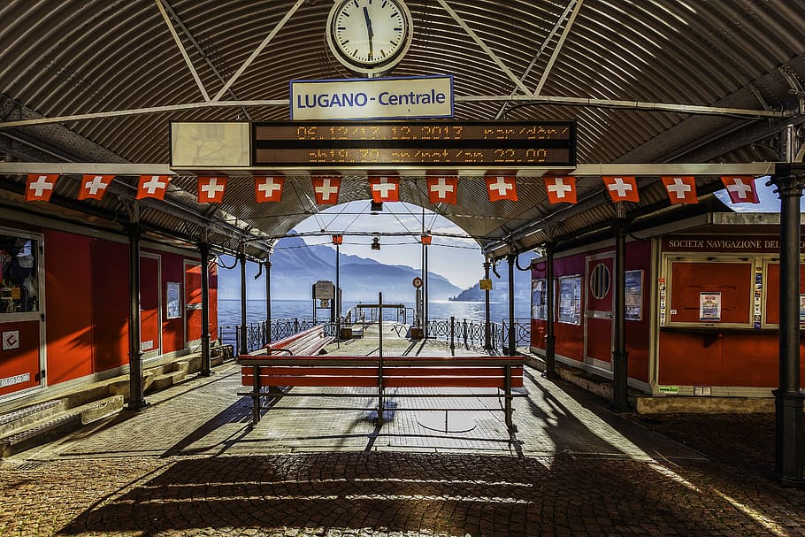 Lugano-centrale Signage, architecture, building, city, light HD wallpaper