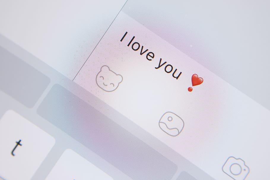 Valentine’s Day, Detail of screen of tablet with a message “I love you”