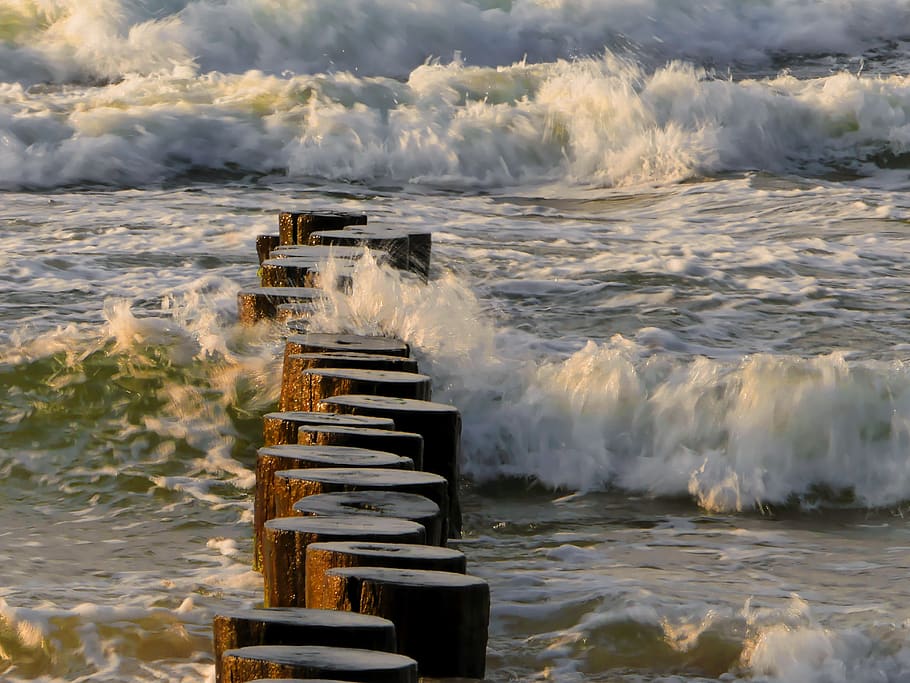 breakwater, wave, sea, motion, aquatic sport, beauty in nature HD wallpaper