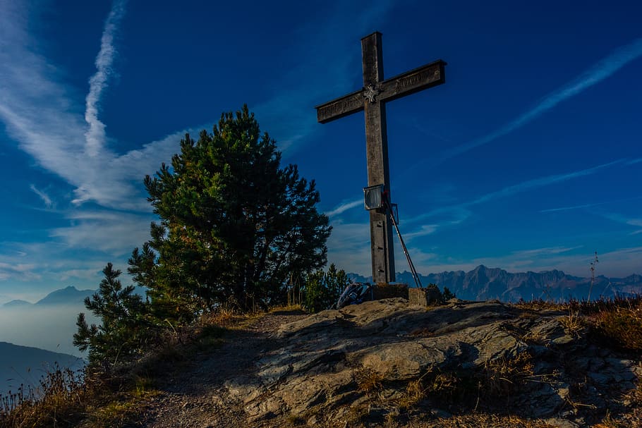 mountain, summit, cross, nature, hiking, sky, religion, belief HD wallpaper