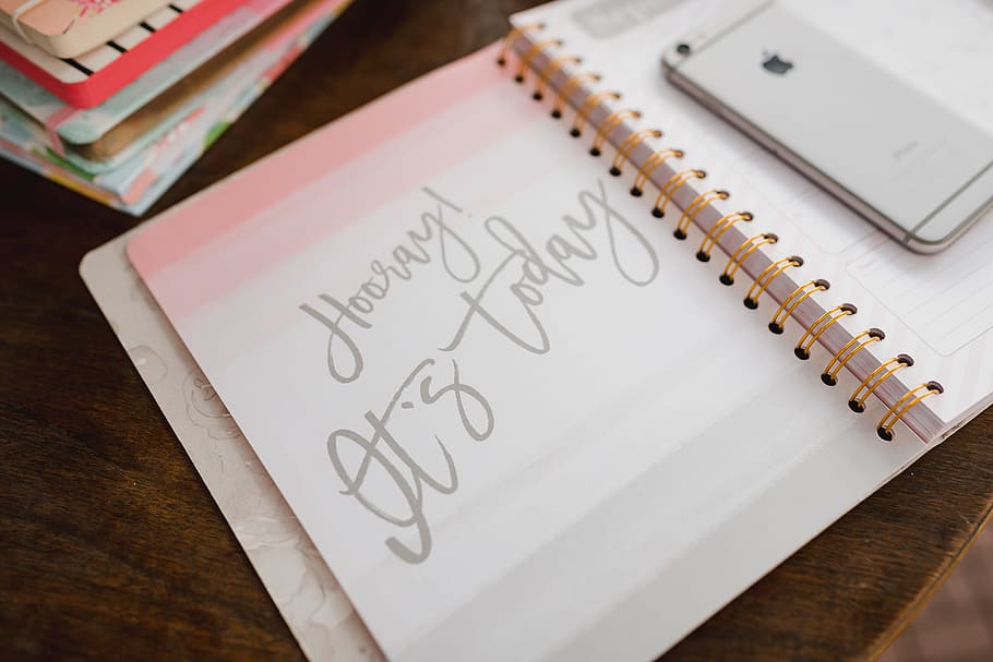 Pink calendar, notebook, diary, desk, paper, publication, education HD wallpaper