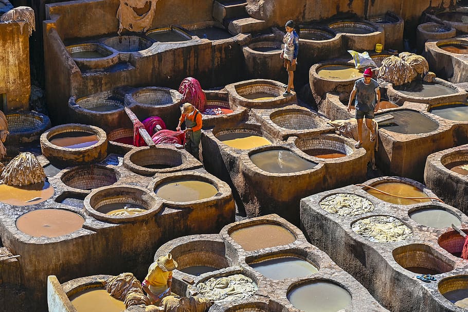 morocco, curtiduria, skins, tannery, artisans, color, fez, travel