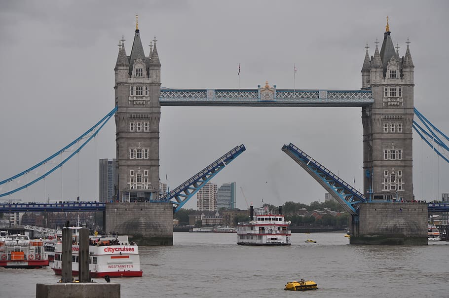 white ferry passing under tower bridge, architecture, building HD wallpaper
