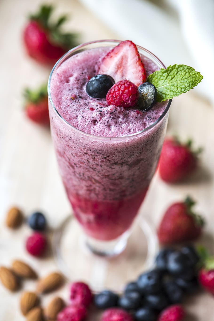 Clear Glass Cup, antioxidant, berries, beverage, blended, blueberries