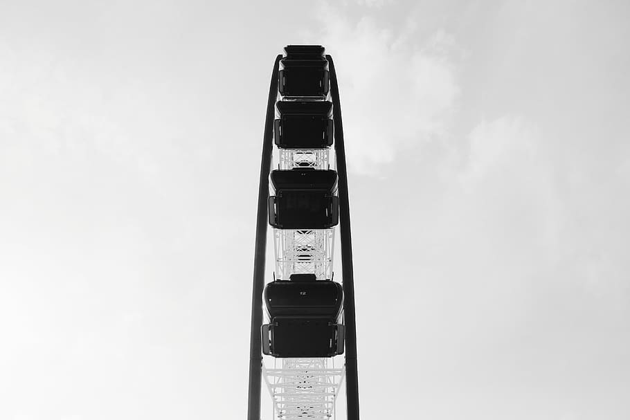 White an Black Ferris Wheel, daytime, high, low angle shot, metal HD wallpaper