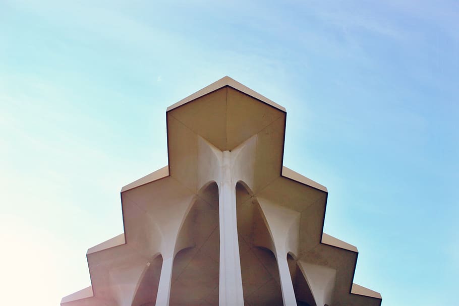 architecture, building, infrastructure, roof, blue, sky, low angle view HD wallpaper