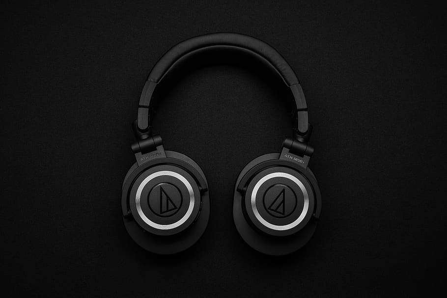 Top View Photo of Black Wireless Headphones, audio, electronic