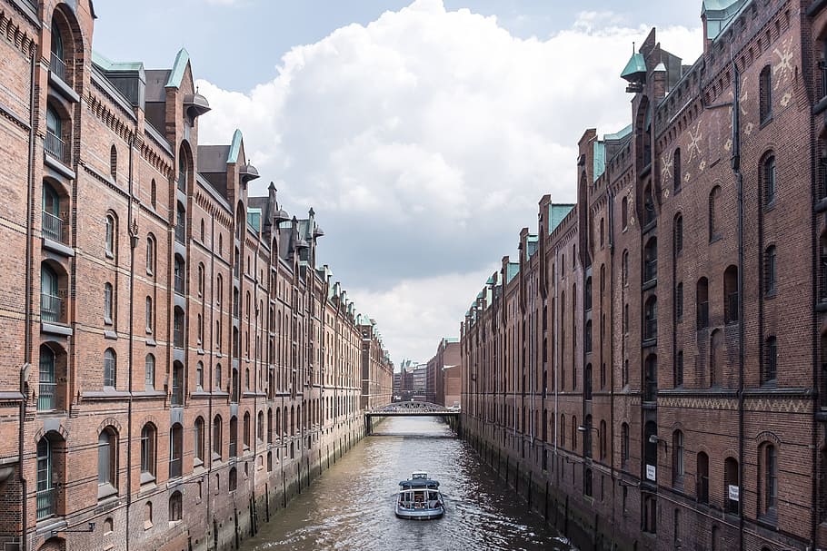 Hamburg Speicherstadt Canal, ancient, architecture, attraction, HD wallpaper