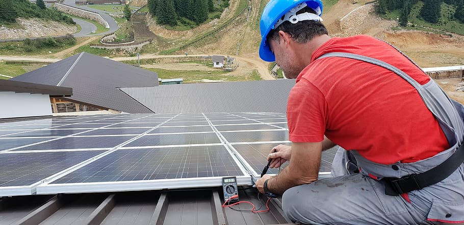 technician, solar panel, renewable, installation, construction HD wallpaper