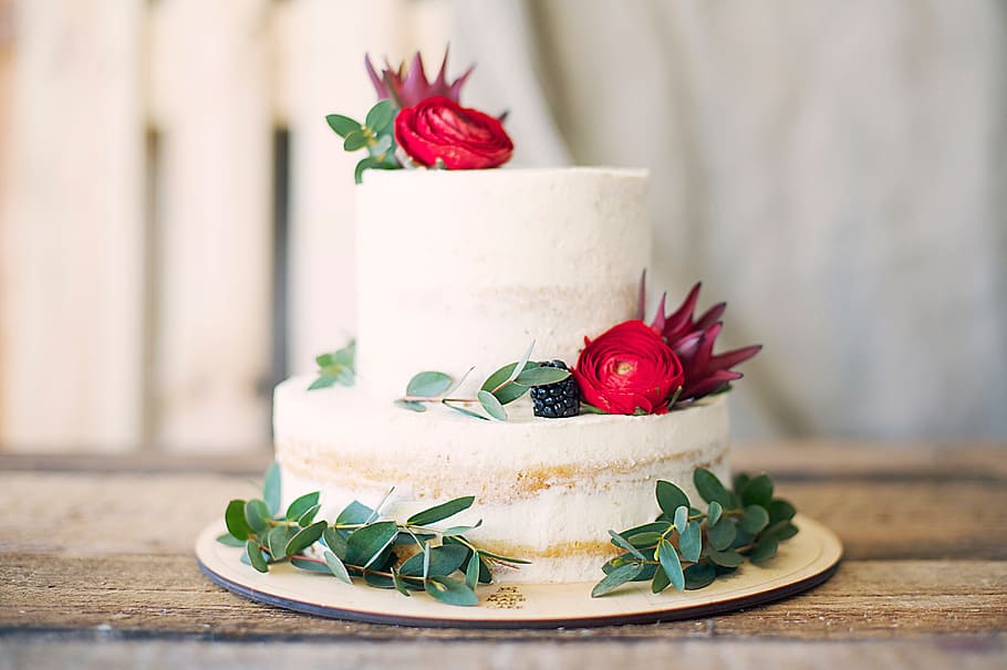 white, cake, bakery, red, fruit, cream, layer, plate, wood HD wallpaper