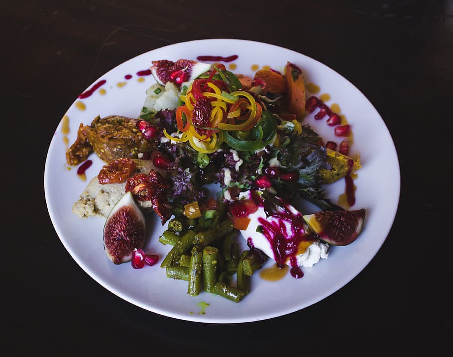 fresh vegetable salad, food, dish, meal, plant, platter, dinner HD wallpaper