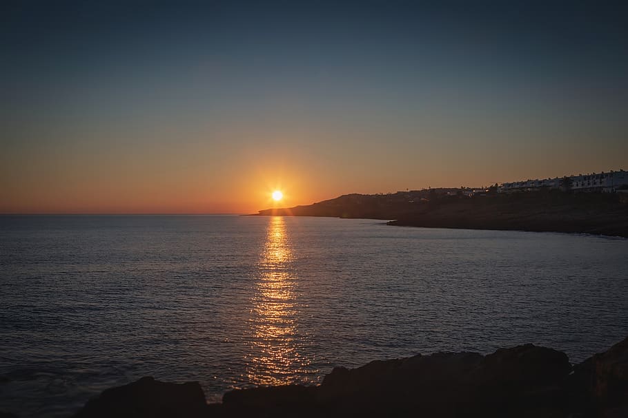 sunset, coastline, beach, sea, water, ocean, seascape, landscape HD wallpaper