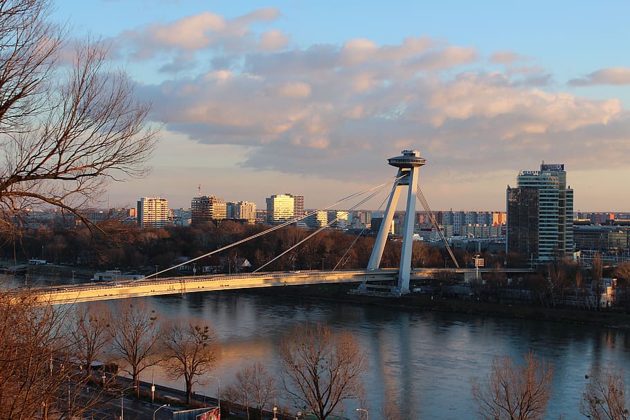 bratislava, bridge, danube, architecture, river, built structure HD wallpaper