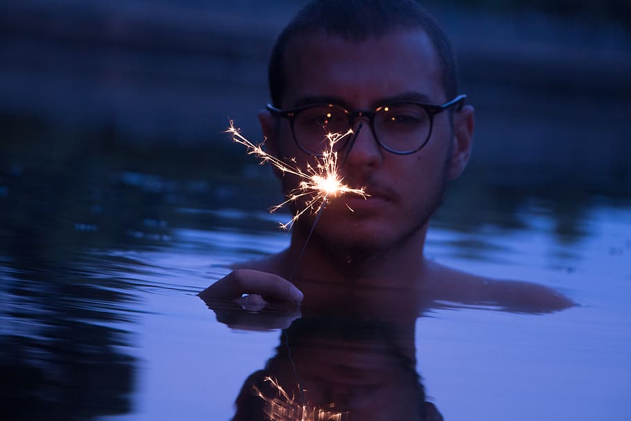 one person, illuminated, lifestyles, glowing, water, leisure activity HD wallpaper
