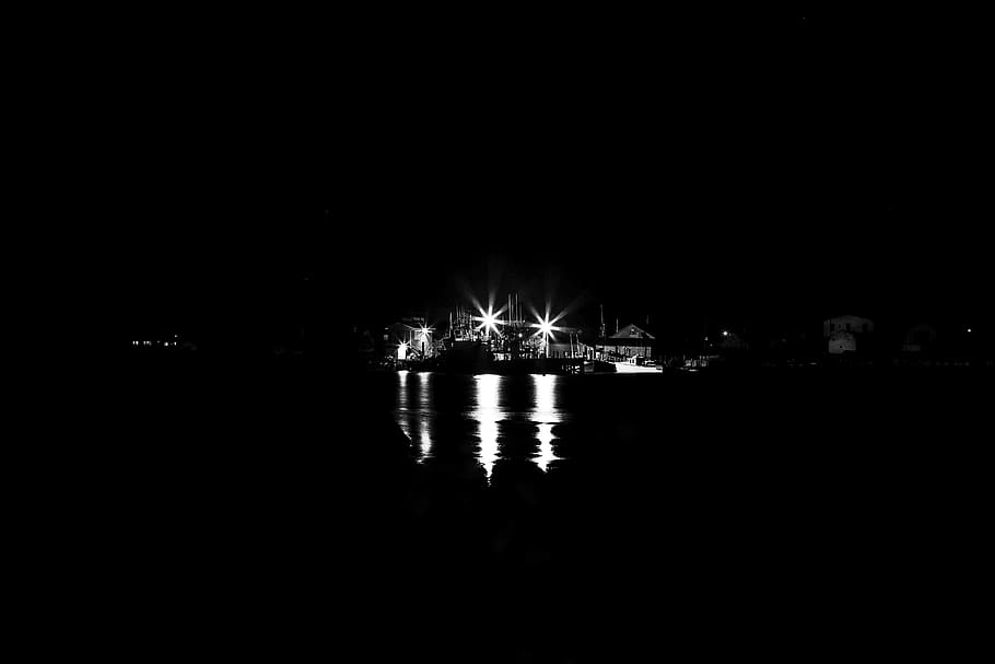 canada, larrys river, dock, night, boats, illuminated, water HD wallpaper