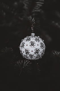 white Christmas bauble, ornament, tree, plant, abies, fir, sphere HD wallpaper
