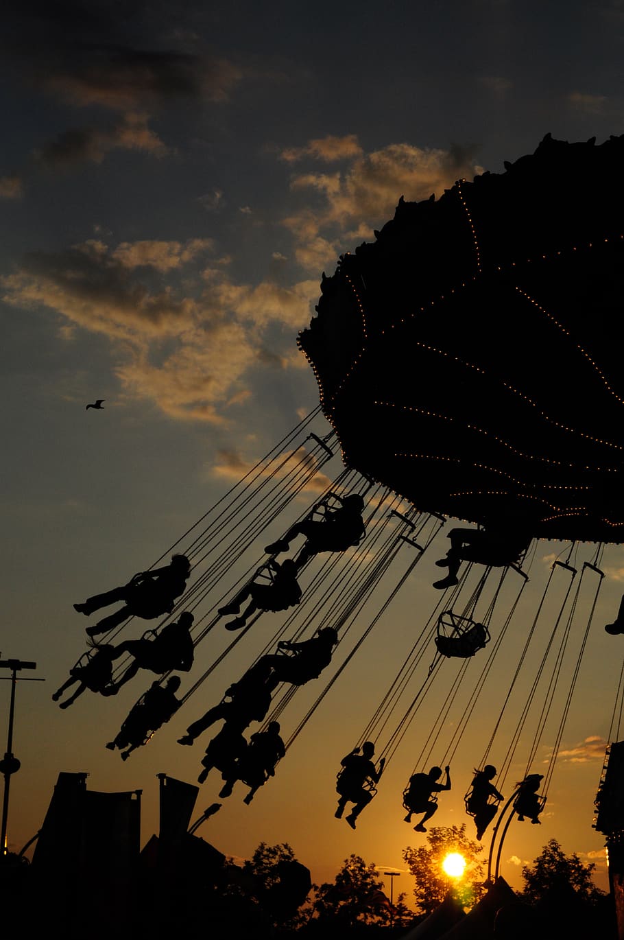 sunset, fun, summer, amusement park, people, carnival, sky HD wallpaper