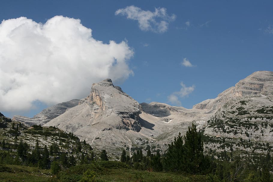 dolomites, mountain, clouds, italy, mountains, landscape, sky HD wallpaper