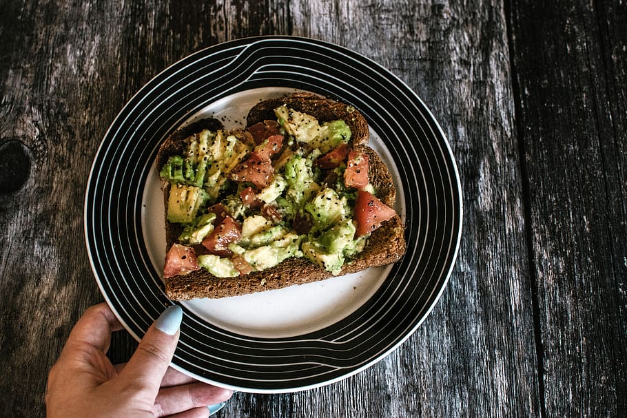 Person Holding Plate With Food, avocado, bread, cuisine, delicious HD wallpaper