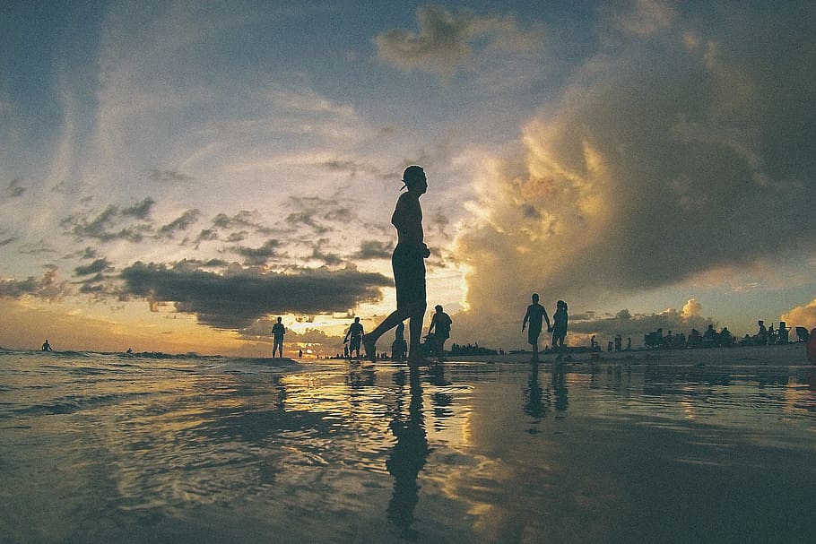 united states, siesta beach, silhouette, running, runner, ocean HD wallpaper