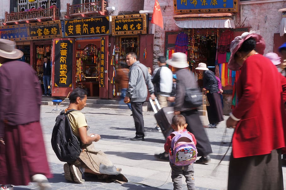 china, lasa shi, da zhao si, buddist, people, tibet, group of people, HD wallpaper