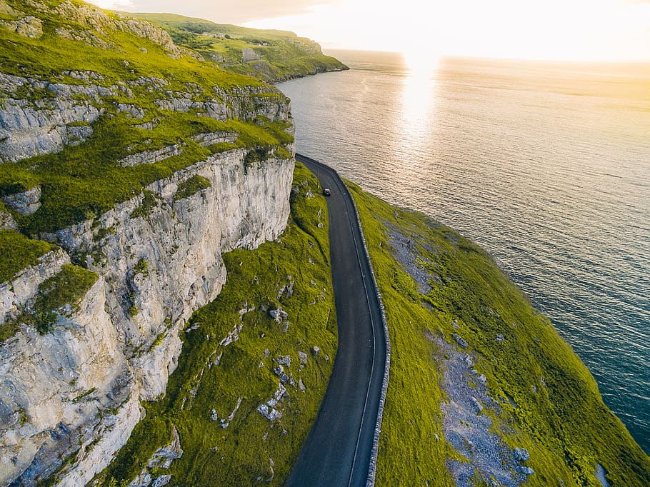 gray asphalt road, llandudno, united kingdom, coast, sea, ocean HD wallpaper