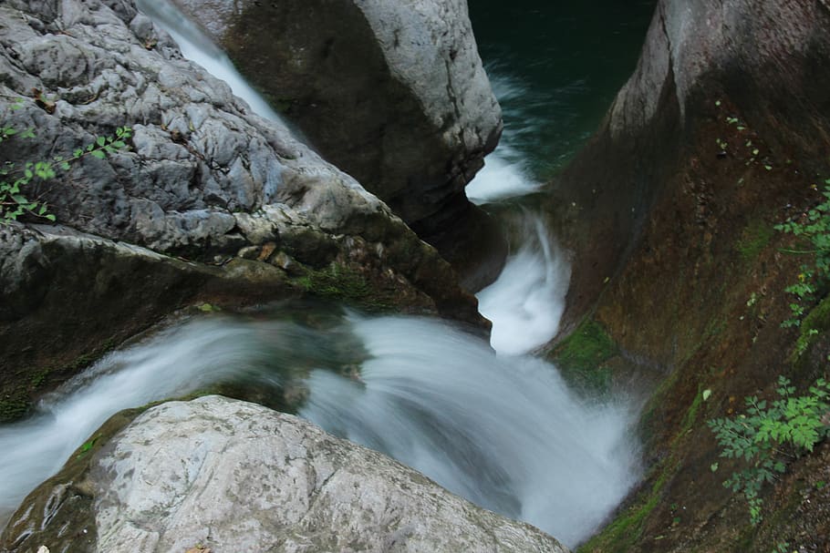 falls, mountain, brooks, water, long exposure, blurred motion HD wallpaper